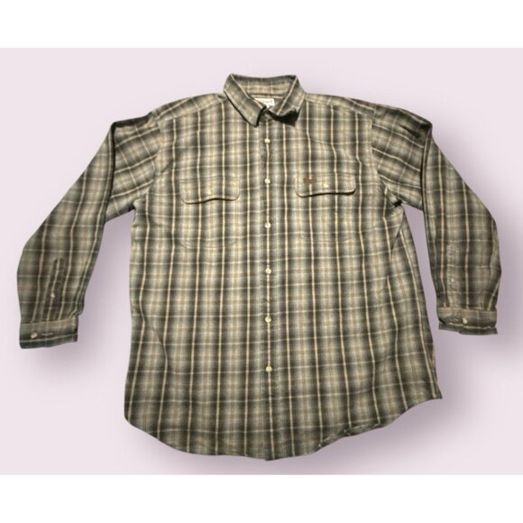 Carhartt Shirt Men XL Plaid Flannel Brown Gray Button Up Midweight Work Cotton - Picture 1 of 7